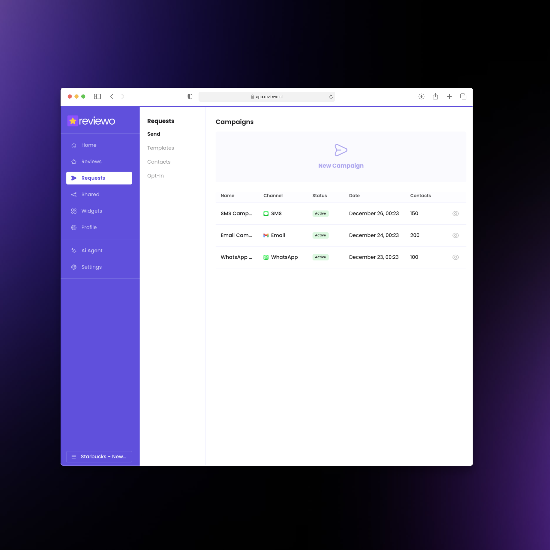 Mail, sms en Whatsapp review campaign