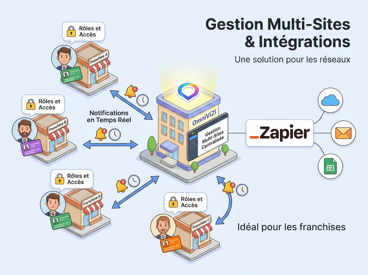 <b>Gestion multi-sites &amp; intégrations</b><div><font size="3"><i>Une solution conçue pour les entreprises qui opèrent à grande échelle.</i></font></div>